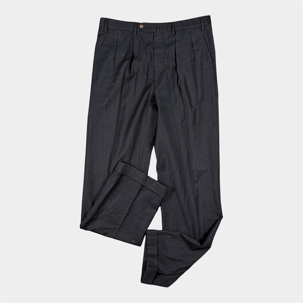 Paul Stuart Dress Men Pants Trousers Flannel Wool Pleated Cuffed Old Money 34x35